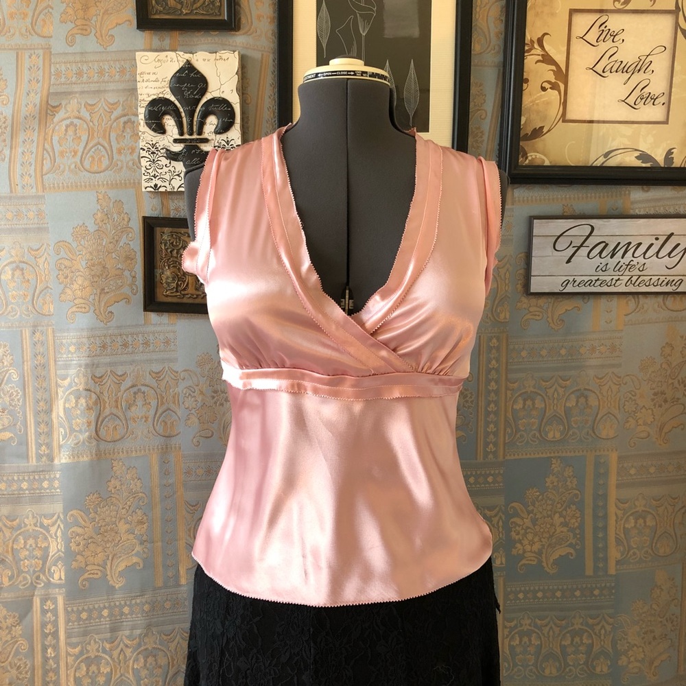 COPY - Blush Pink Satin sleeveless French top Siz…